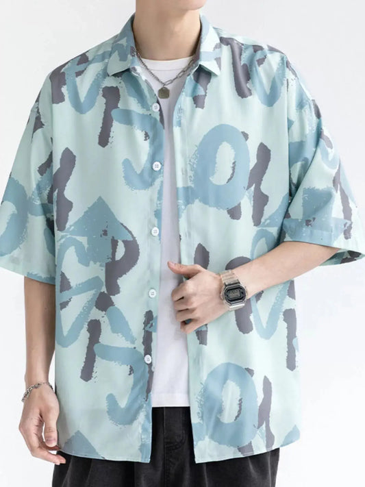 Men's Plus Size Abstract Print Short Sleeve Shirt Simply Love