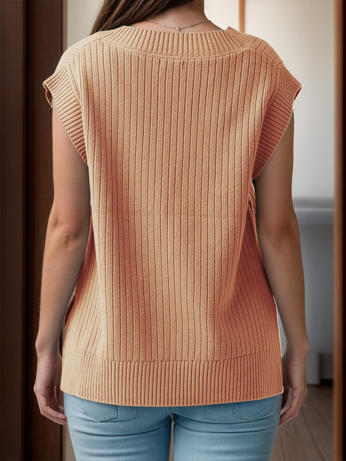 V-Neck Cap Sleeve Knit Vest.