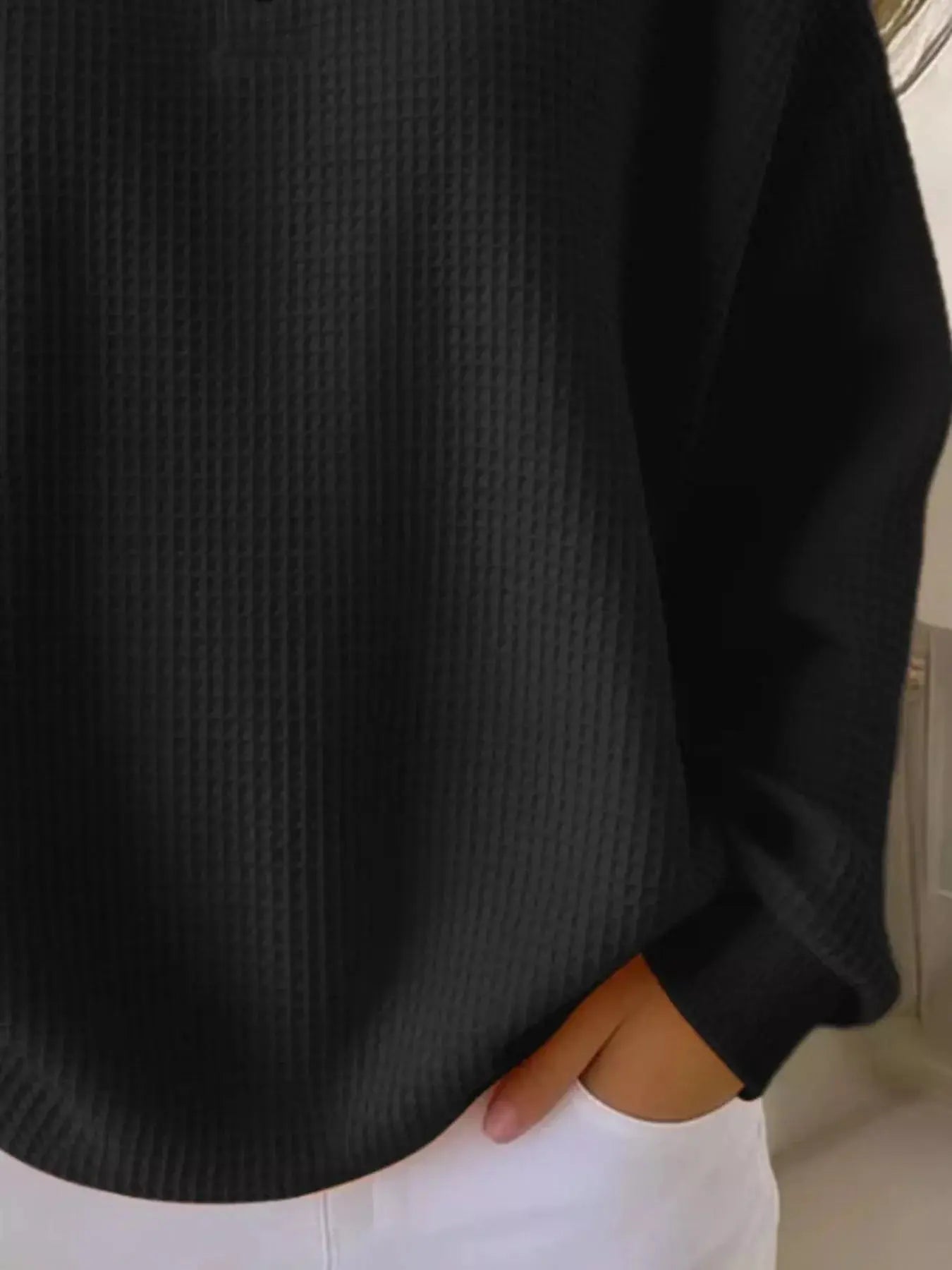 Full Size Casual Waffle Knit Button Detail Pullover Plus Size Simply Love