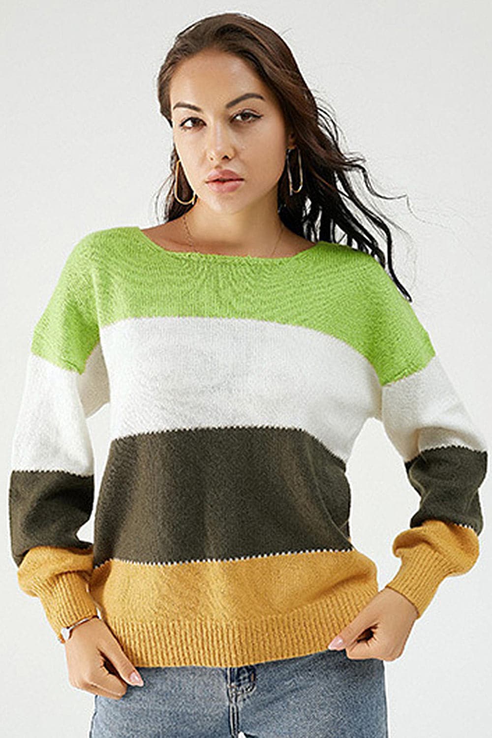 Color Block Dropped Shoulder Sweater.