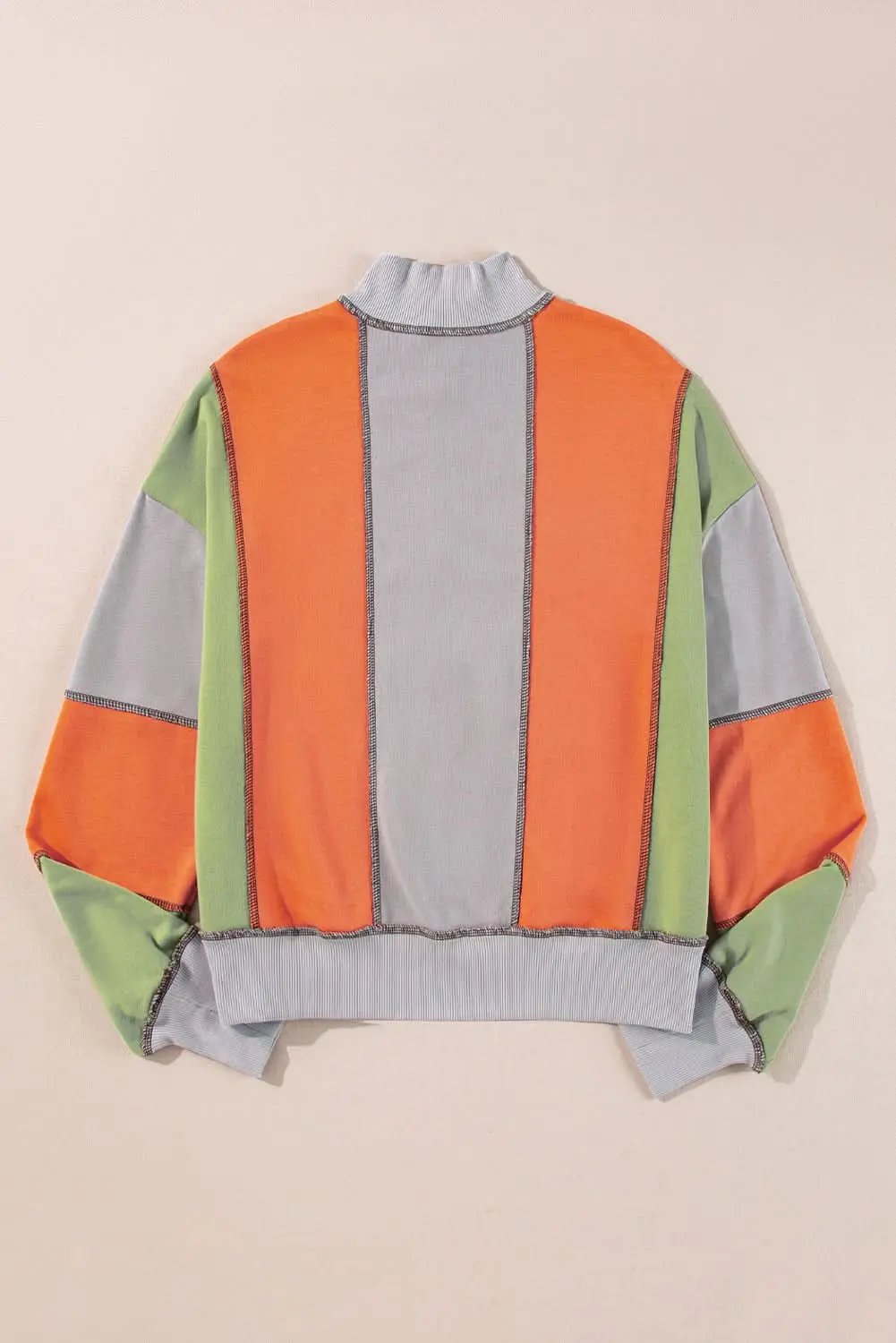 Light Grey Color Block Stitching Detail Half Zipper Sweatshirt - Love Salve 