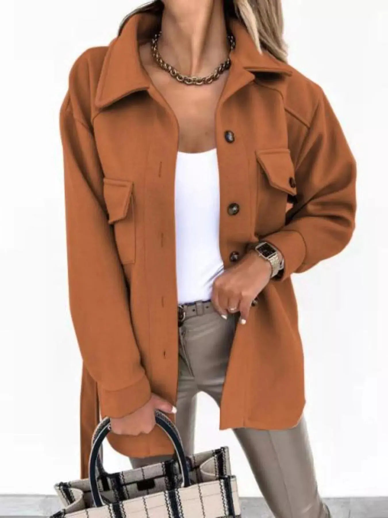 Button-Down Tie Waist Coat Simply Love
