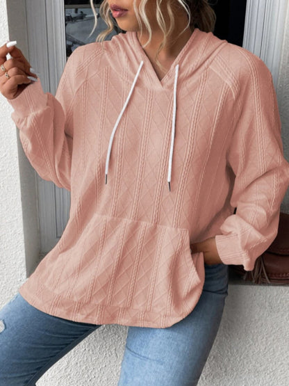 Cozy pocketed sheer hoodie with drawstring and long sleeves