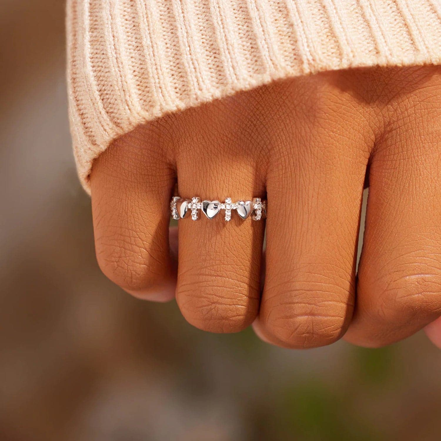 Heart Cross 925 Sterling Silver Ring.