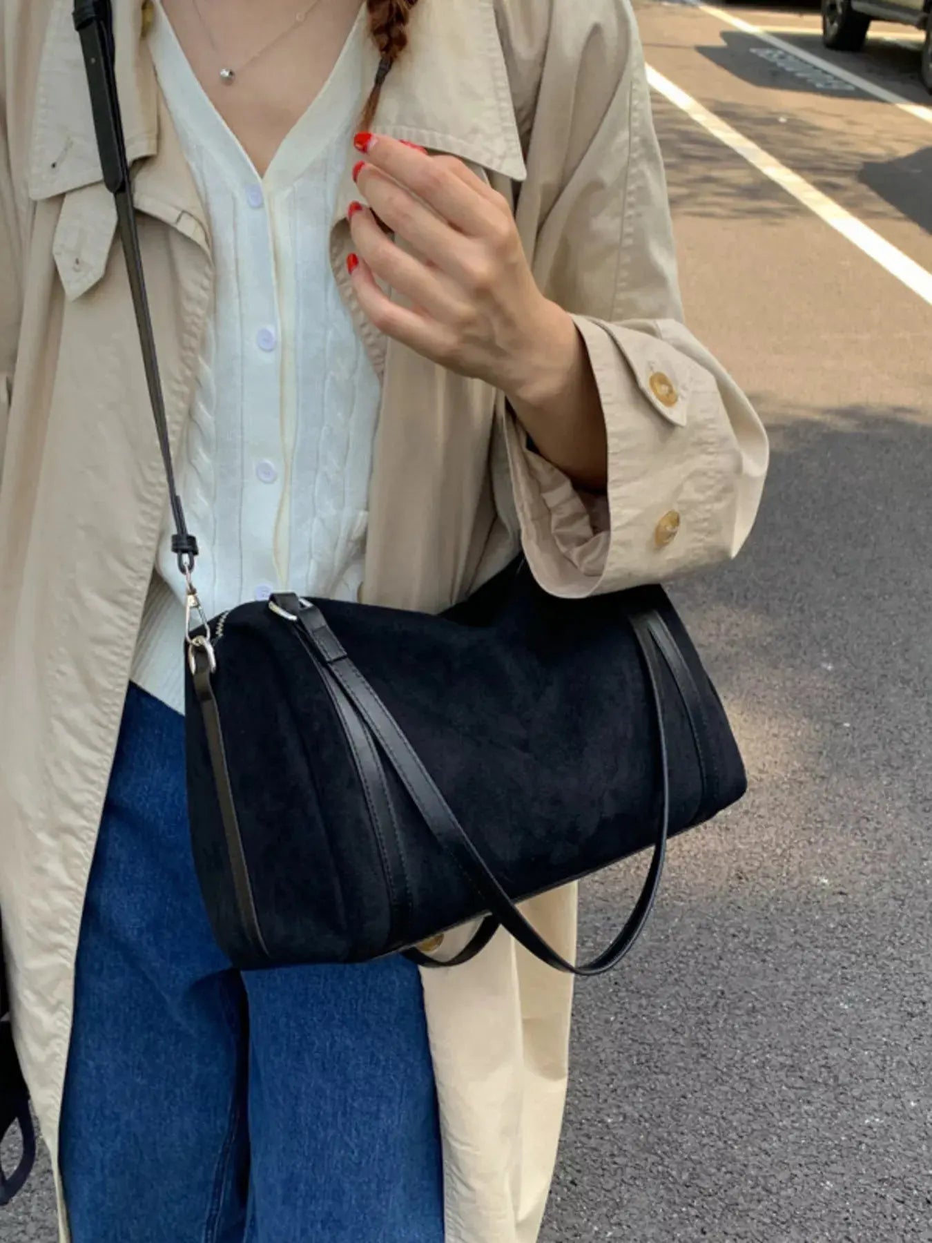 Suede Crossbody Bag with Zipper Simply Love