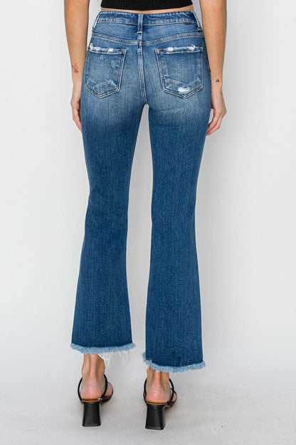 RISEN Full Size Frayed Step Hem Ankle Straight Jeans.