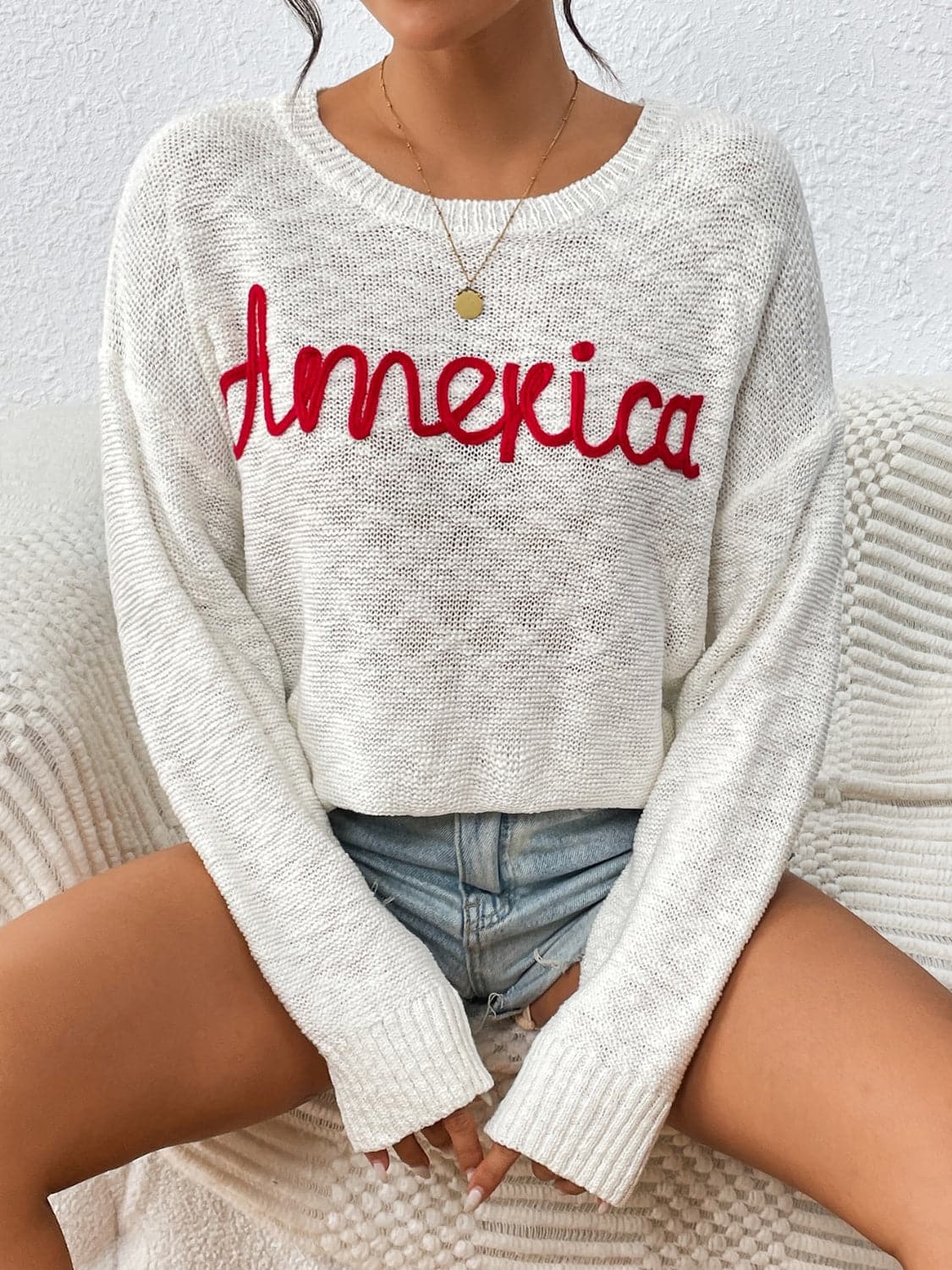 Cozy Lettered Long Sleeve Knit Sweater