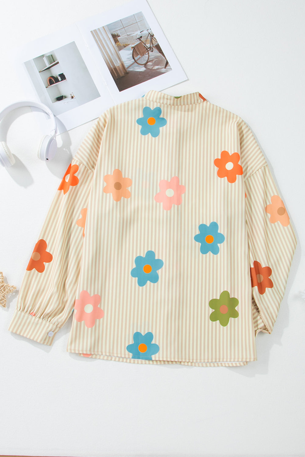 Apricot floral button-up shirt