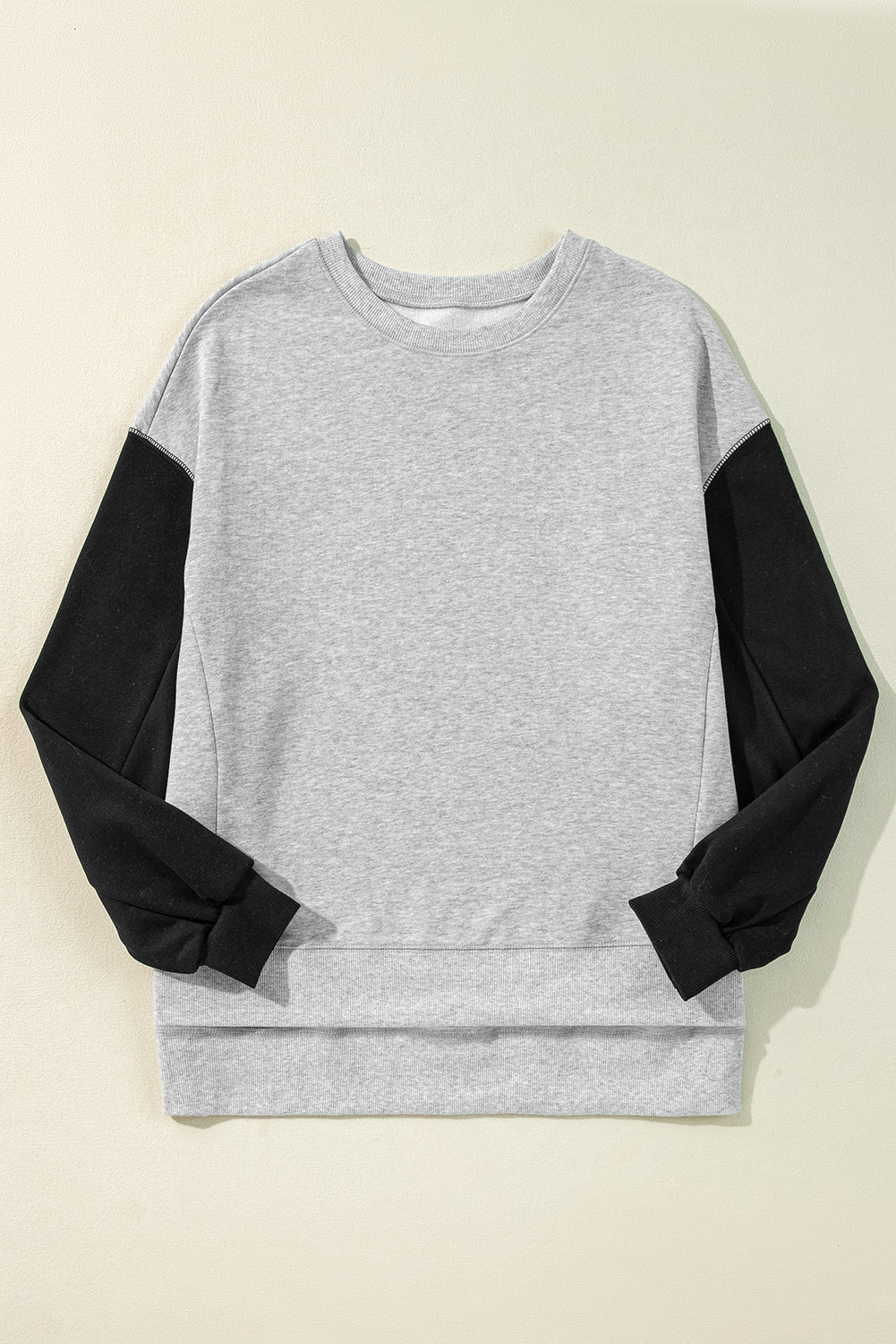 Chic gray patchwork drop shoulder pullover sweatshirt