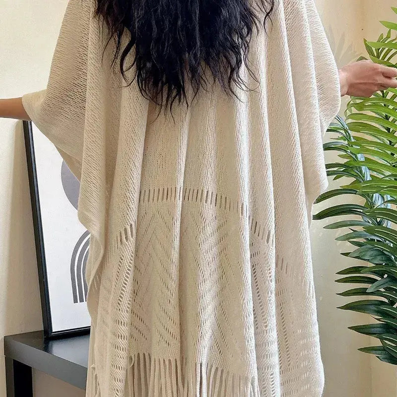 Knitted Fringe Openwork Scarf Shawl Simply Love