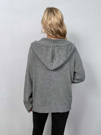 Button-Down Long Sleeve Hooded Sweater.