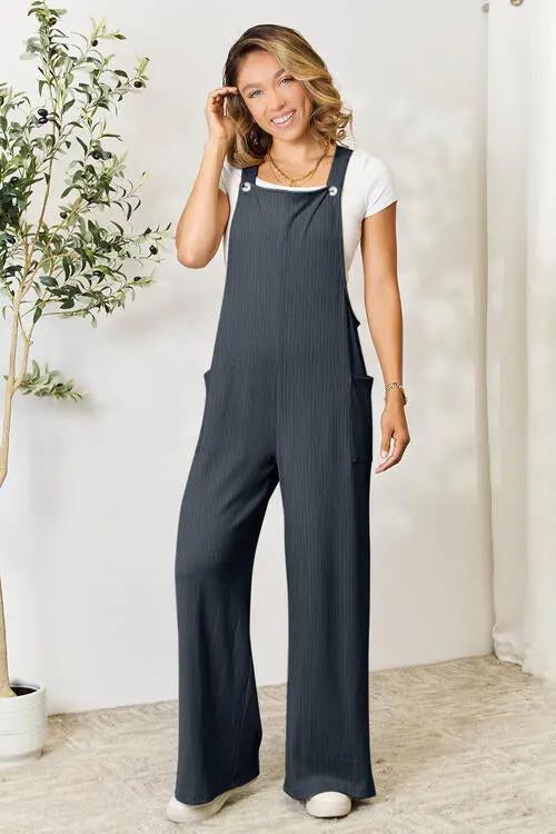 Double Take Full Size Wide Strap Overall with Pockets - Love Salve