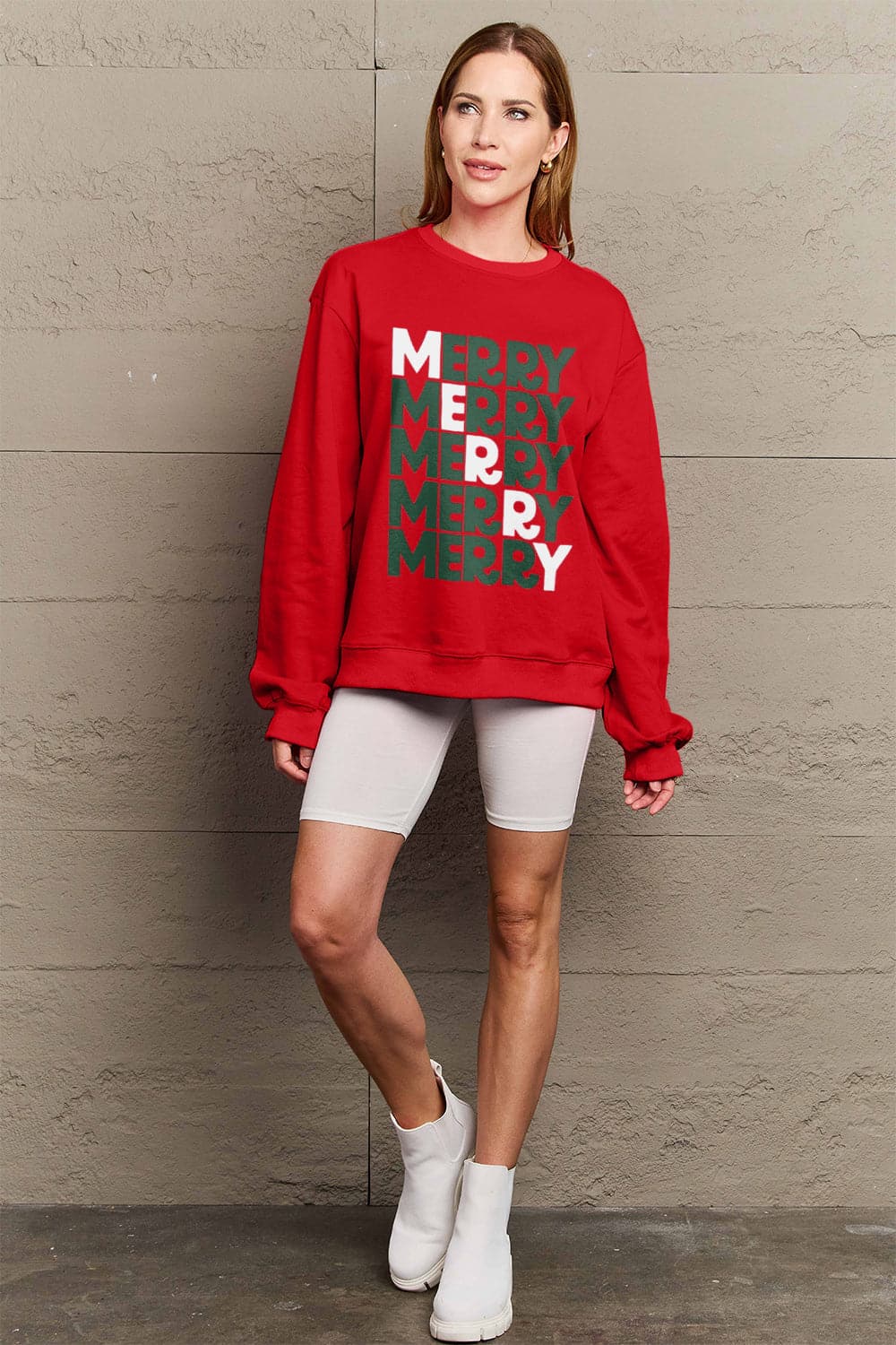 Simply Love Full Size MERRY Long Sleeve Sweatshirt.