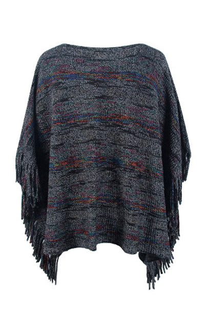 Round Neck Fringe Detail Sleeve Poncho.