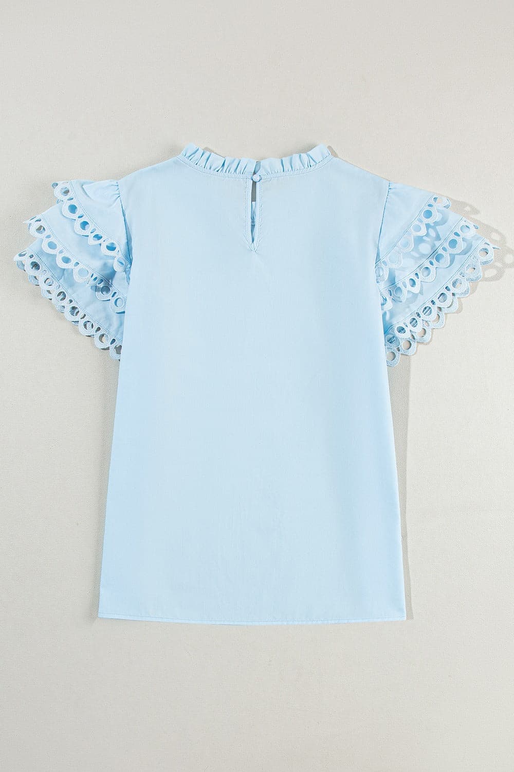 Ruffled Eyelet Round Neck Cap Sleeve Blouse.