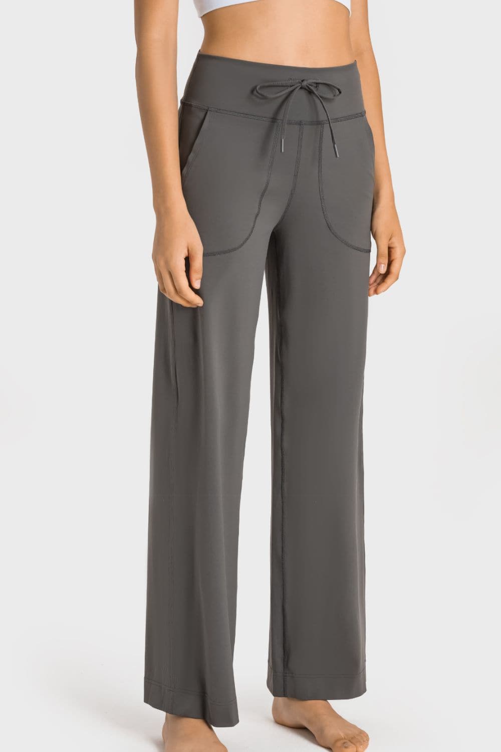 Drawstring Waist Wide Leg Sports Pants with Pockets.