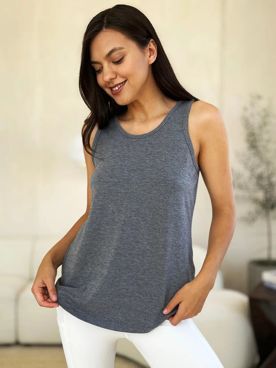 Basic Bae Full Size Round Neck Curved Hem Tank - Love Salve