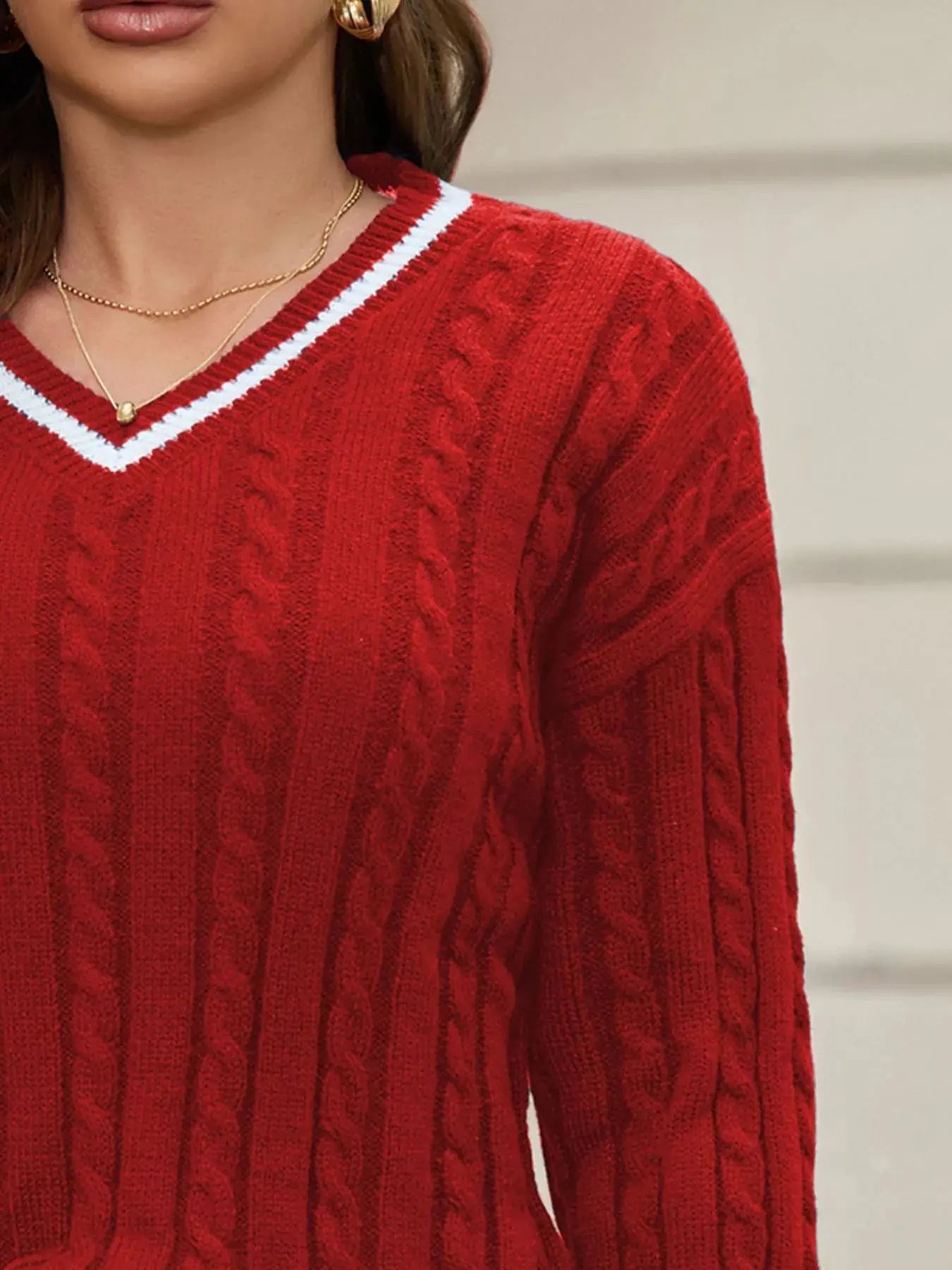 Classic Cable Knit V-Neck Sweater Simply Love