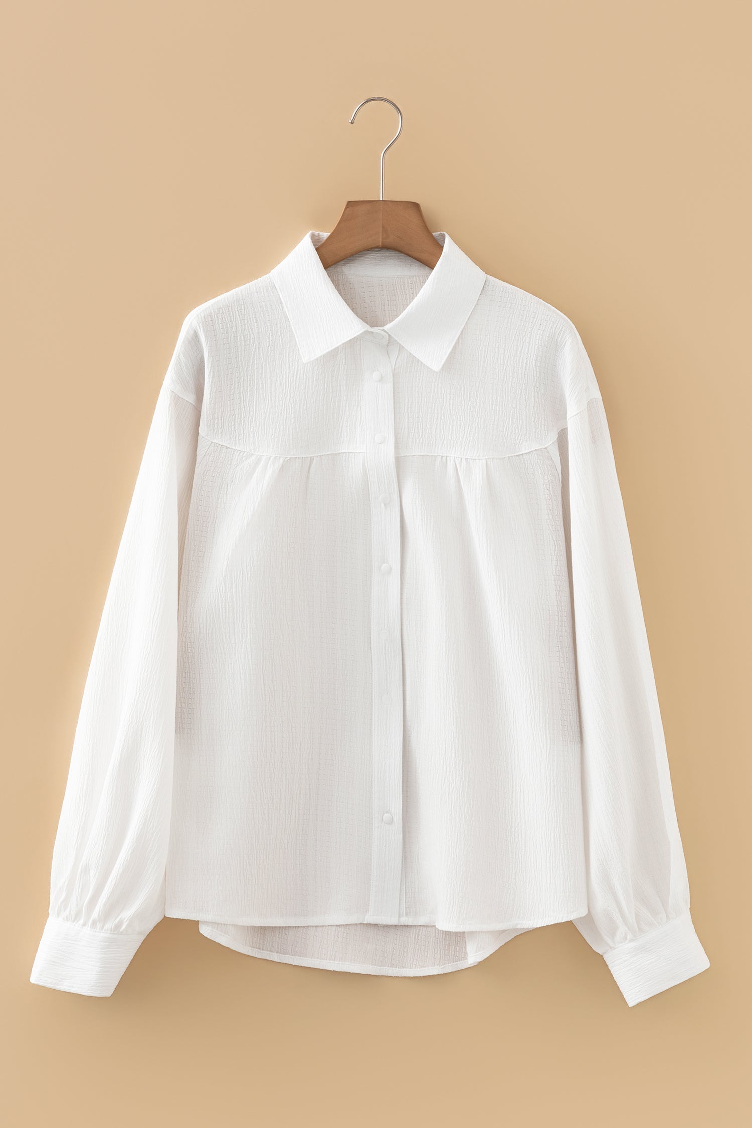 White Crinkled Texture Lantern Sleeve Button Down Loose Shirt Dear-Lover Dropshipping