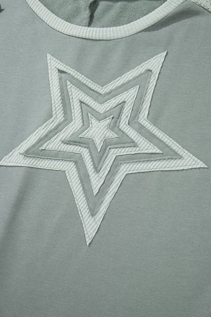 Mist green starry patchwork plus size t-shirt with round neckline