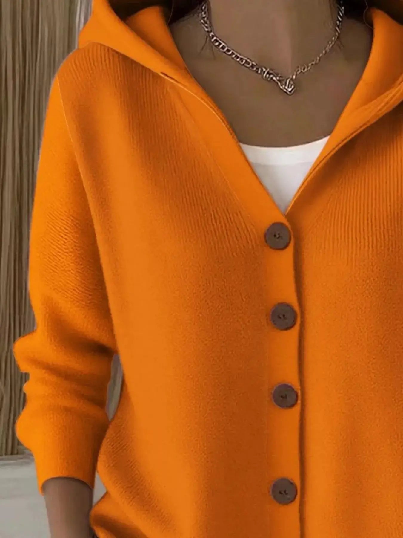 Full Size Hooded Button-Down Knit Cardigan Plus Size Simply Love