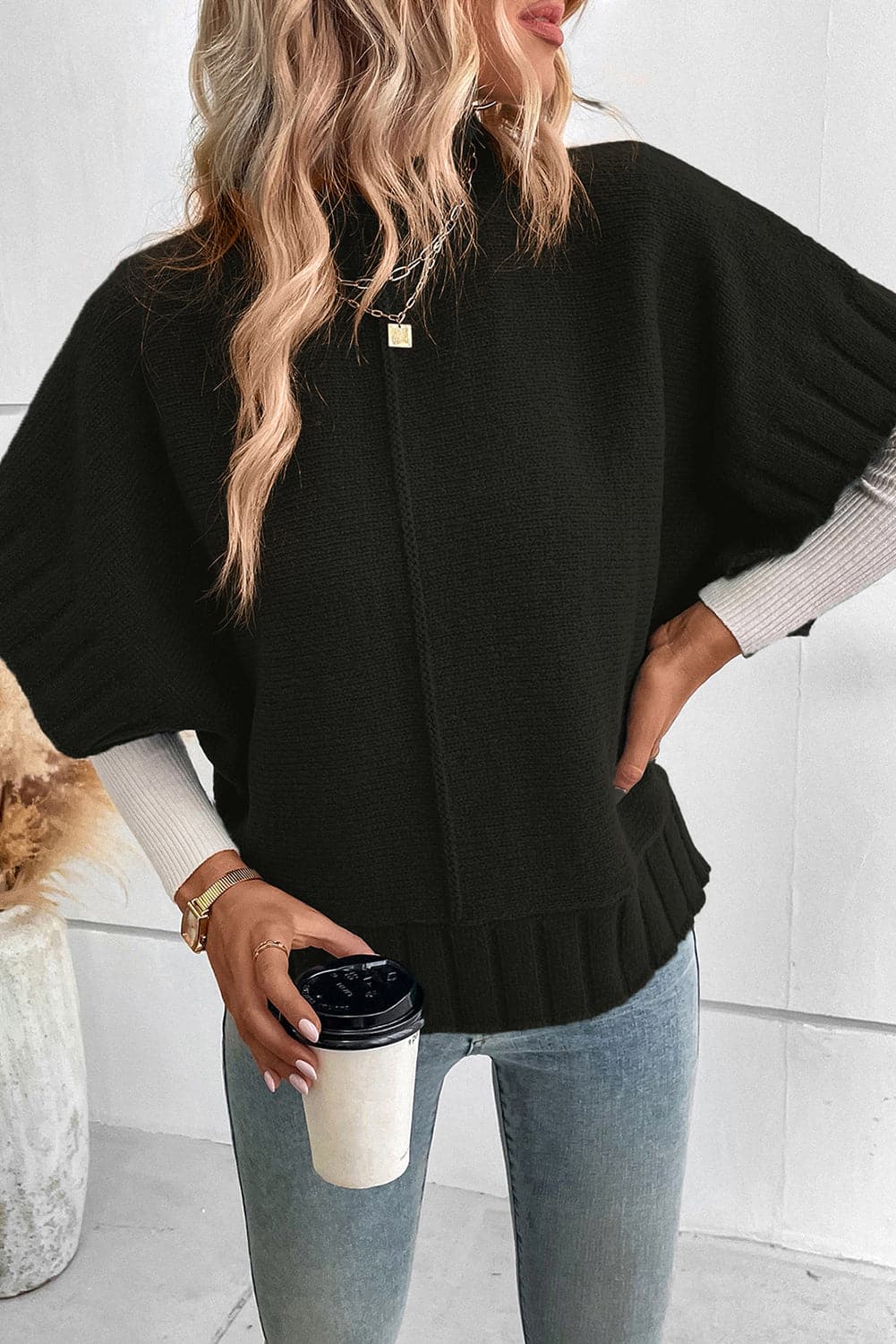 Mock Neck Short Sleeve Sweater.