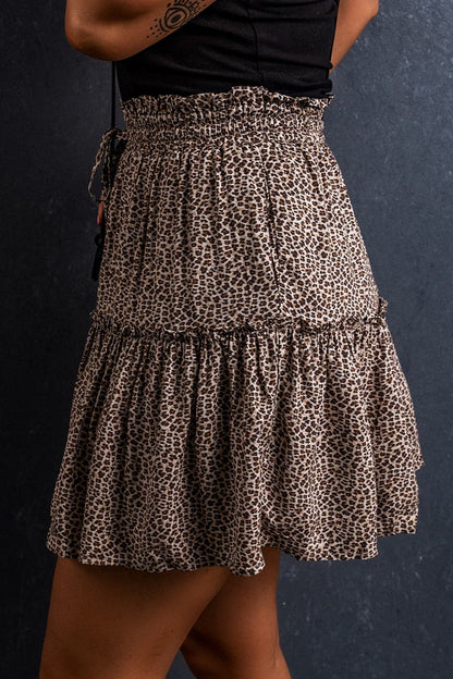 Frill Leopard Elastic Waist Skirt.