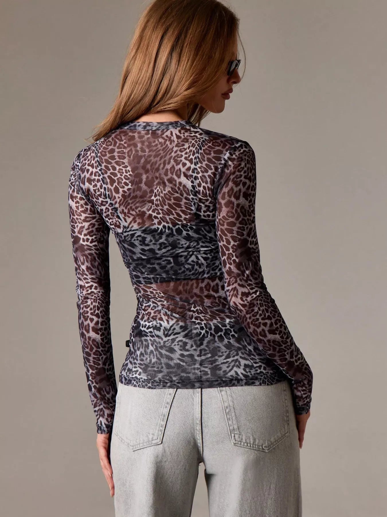 Sheer Leopard Print Long Sleeve Top Simply Love