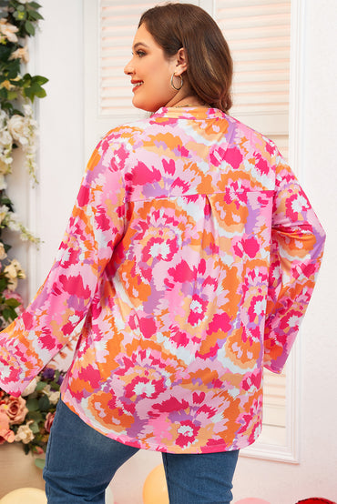 Chic pink floral plus size v neck blouse for effortless style