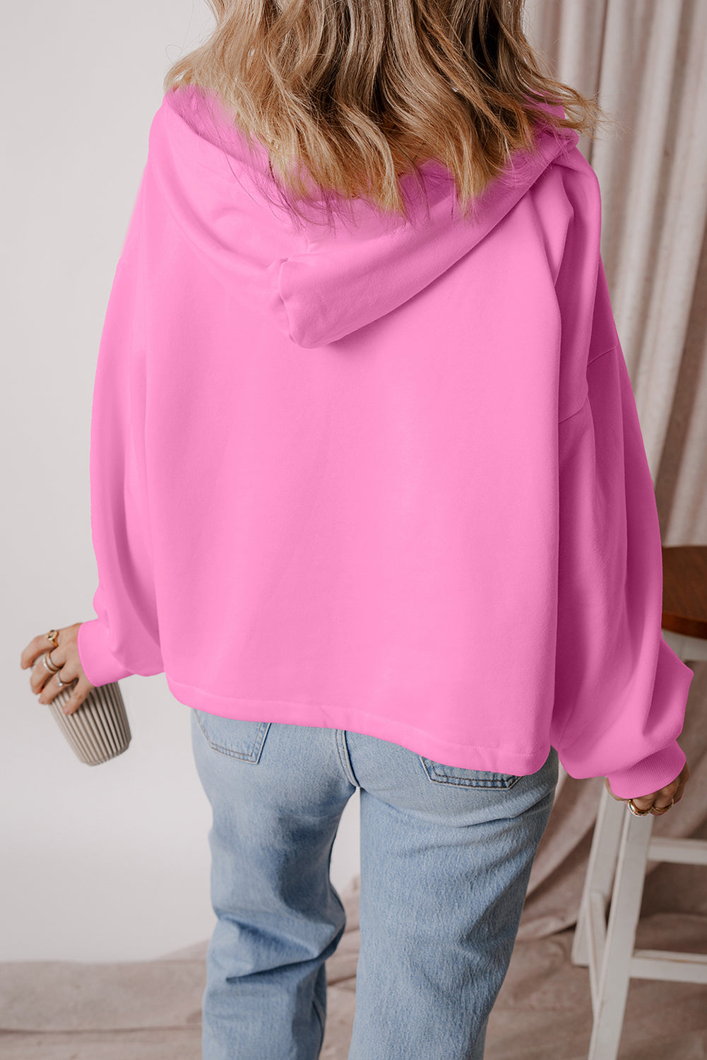 Kate Fleece Lined Half Zipper Hoodie with Kangaroo Pockets - Love Salve 
