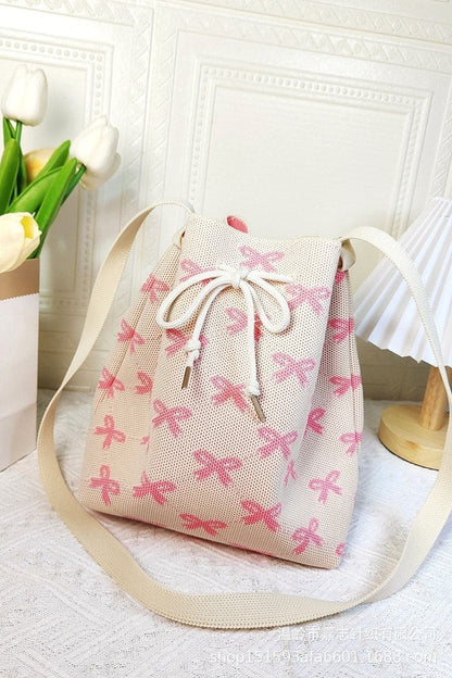 Zenana Ribbon Bowknot Pattern Crossbody Bucket.