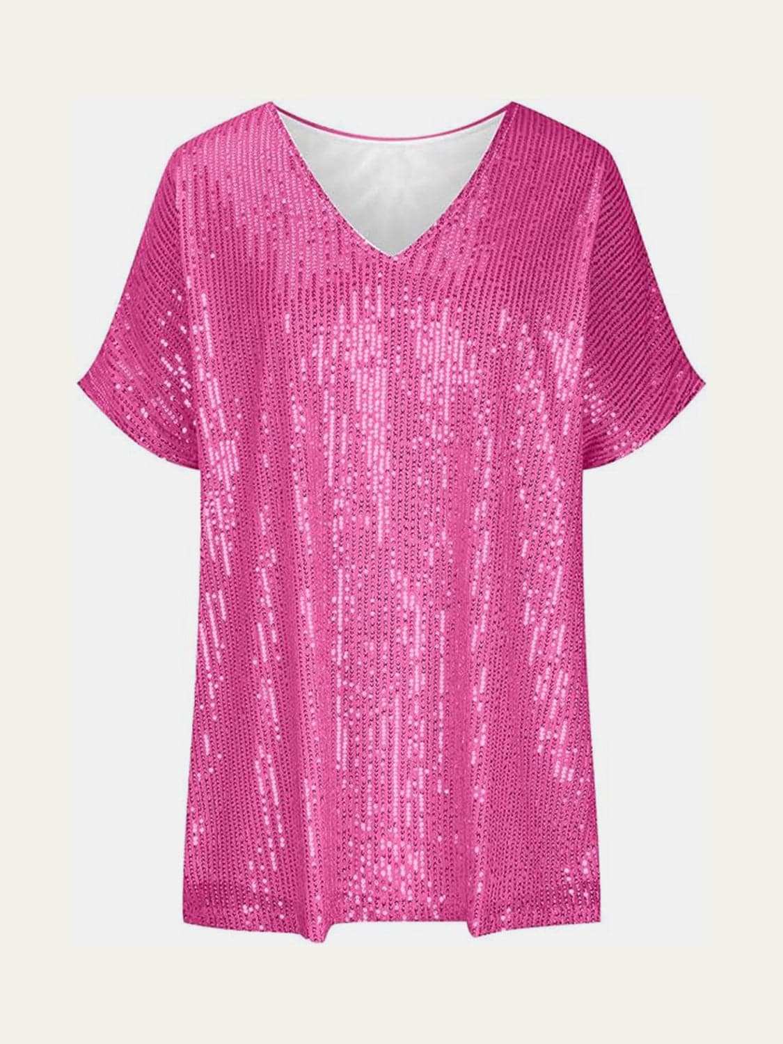 Full Size Sequin V-Neck Short Sleeve Top.