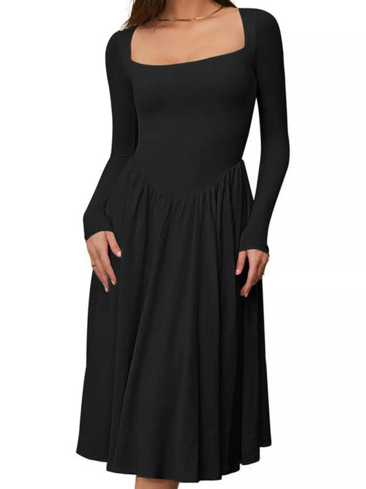 Square Neck Long Sleeve Midi Dress Simply Love