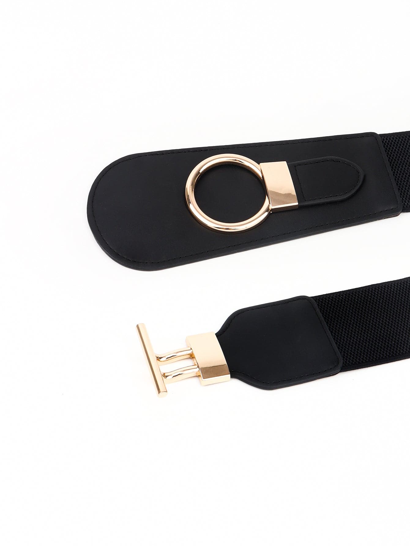 PU Elastic Wide Belt with Alloy Buckle.