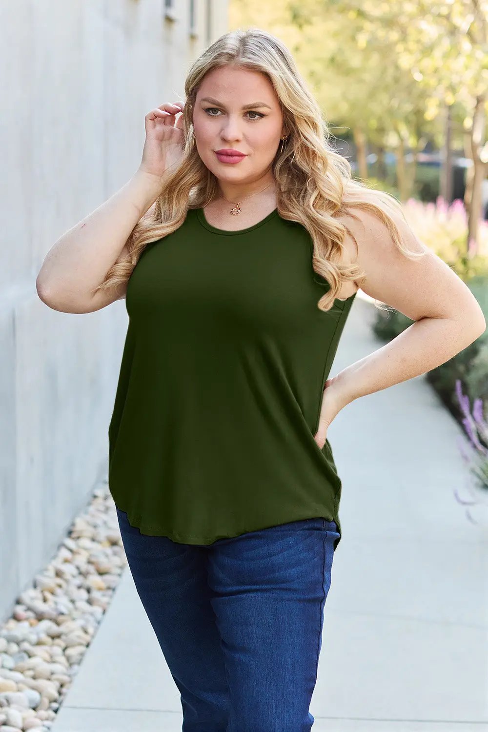 Basic Bae Full Size Round Neck Curved Hem Tank - Love Salve