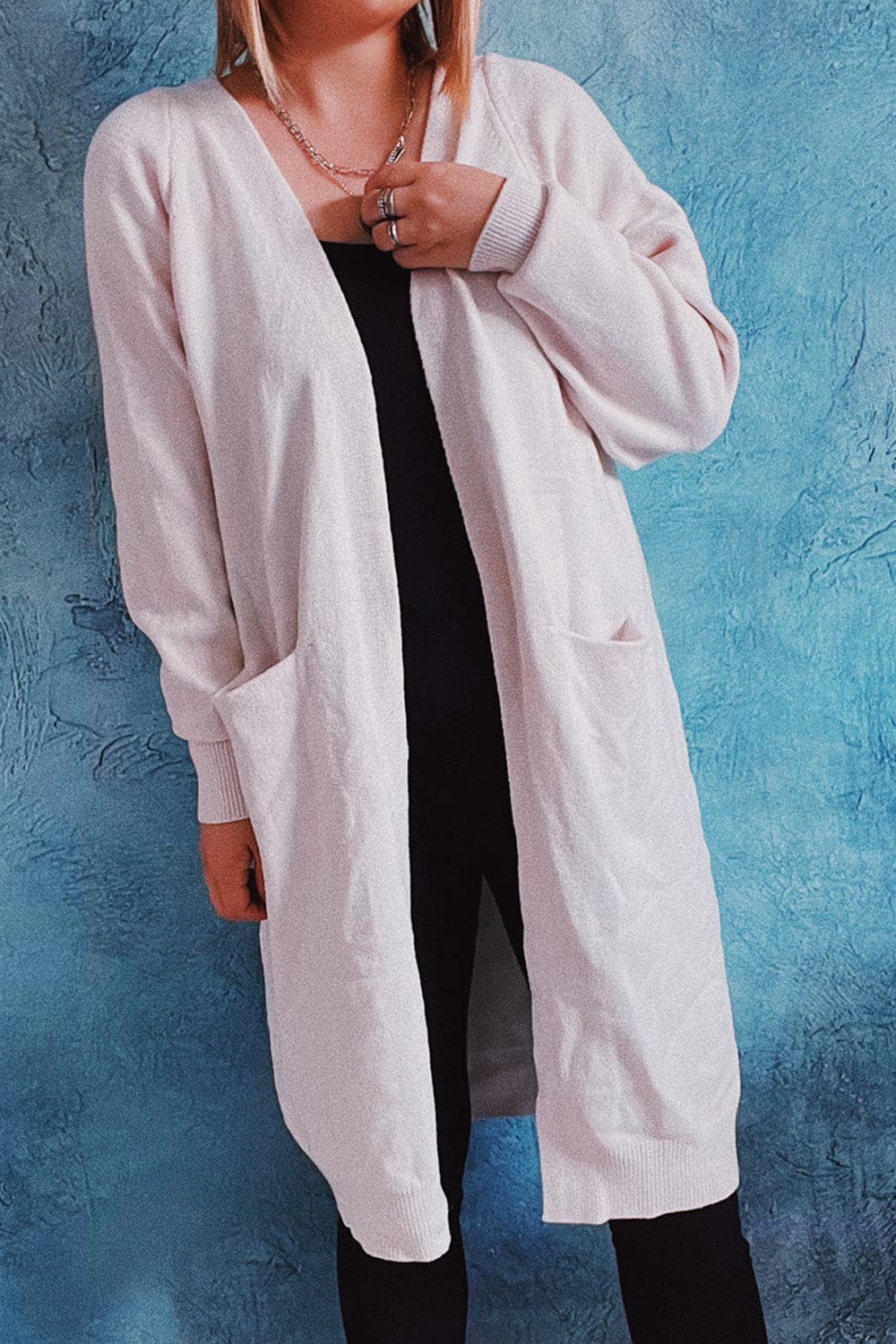 Open Front Longline Cardigan with Pockets.