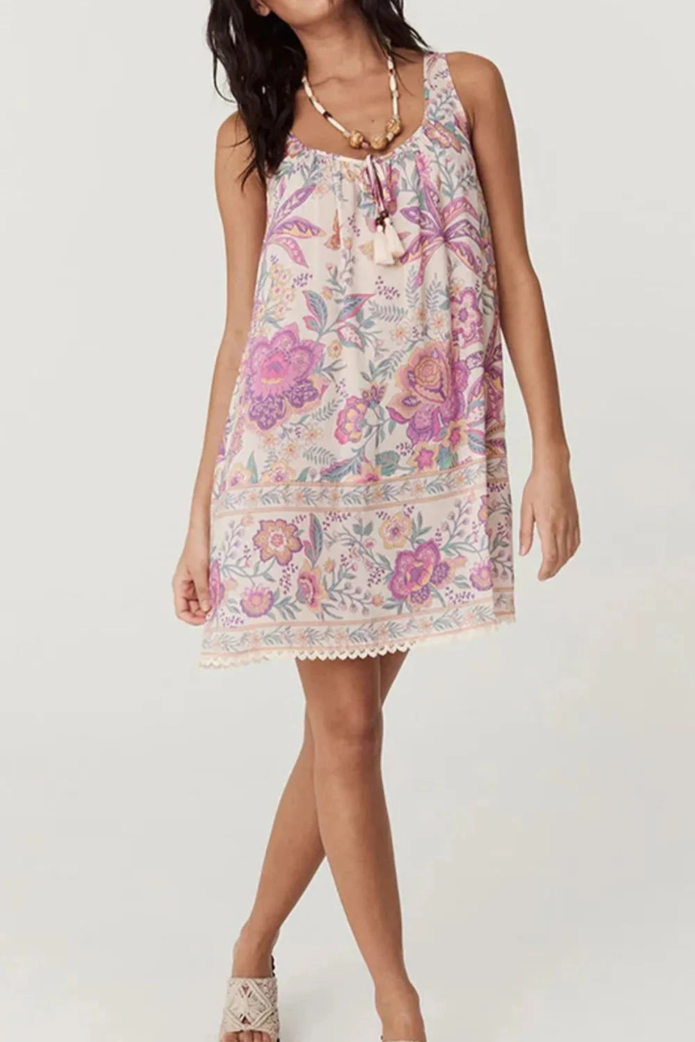 Simply Love: Floral Tie-Neck Mini Dress Simply Love