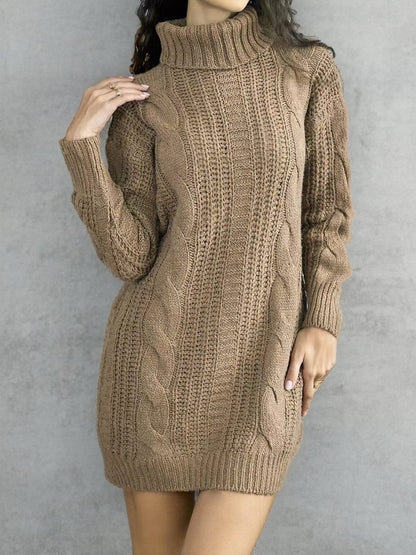 Turtleneck Ribbed Sweater Dress.