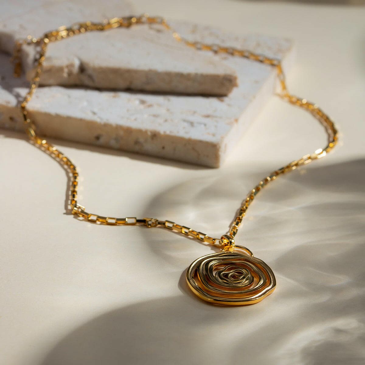 18K Gold-Plated Stainless Steel Spiral Pendant Necklace.