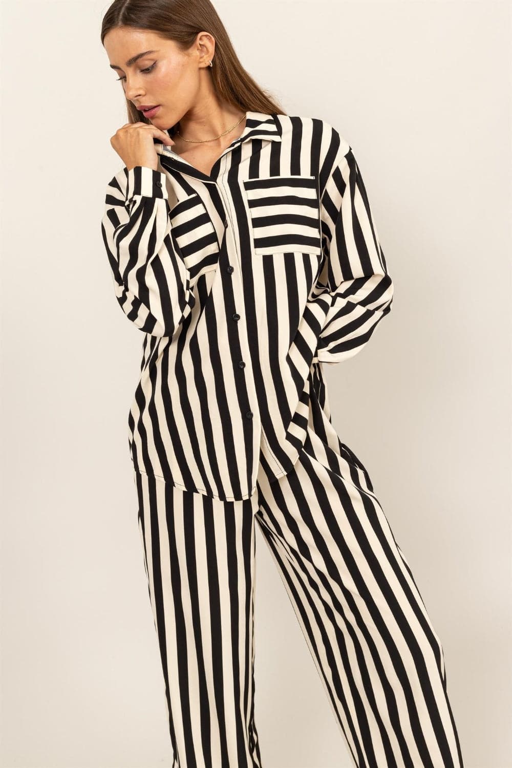 HYFVE Striped Button Up Shirt and Pants Set.