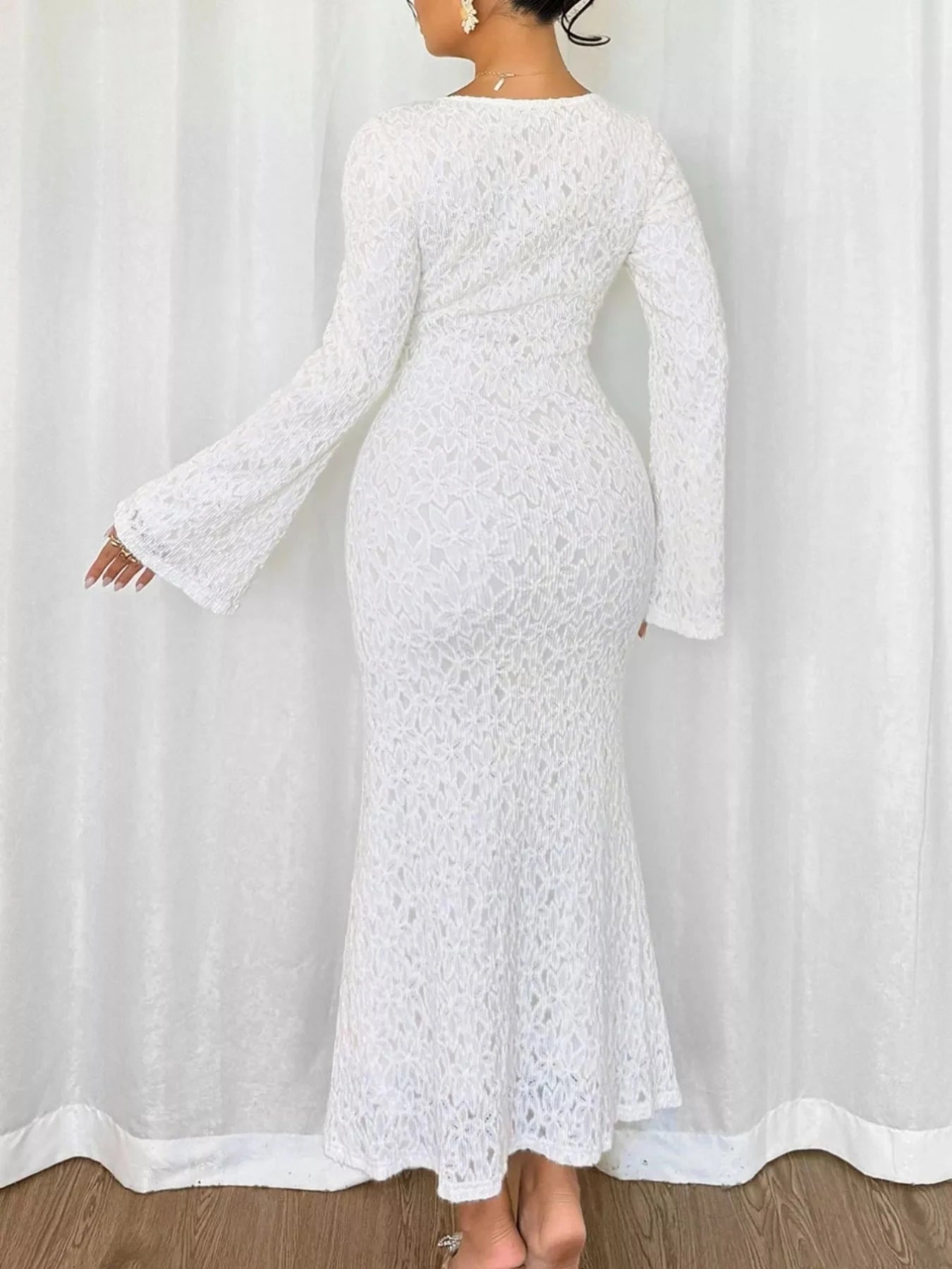 Lace Round Neck Flare Sleeve Dress Coco’s Tee Boutique