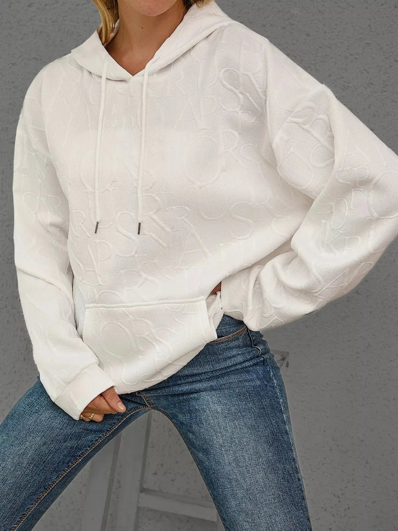 Full Size Embossed Lettering Casual Hoodie Plus Size Simply Love