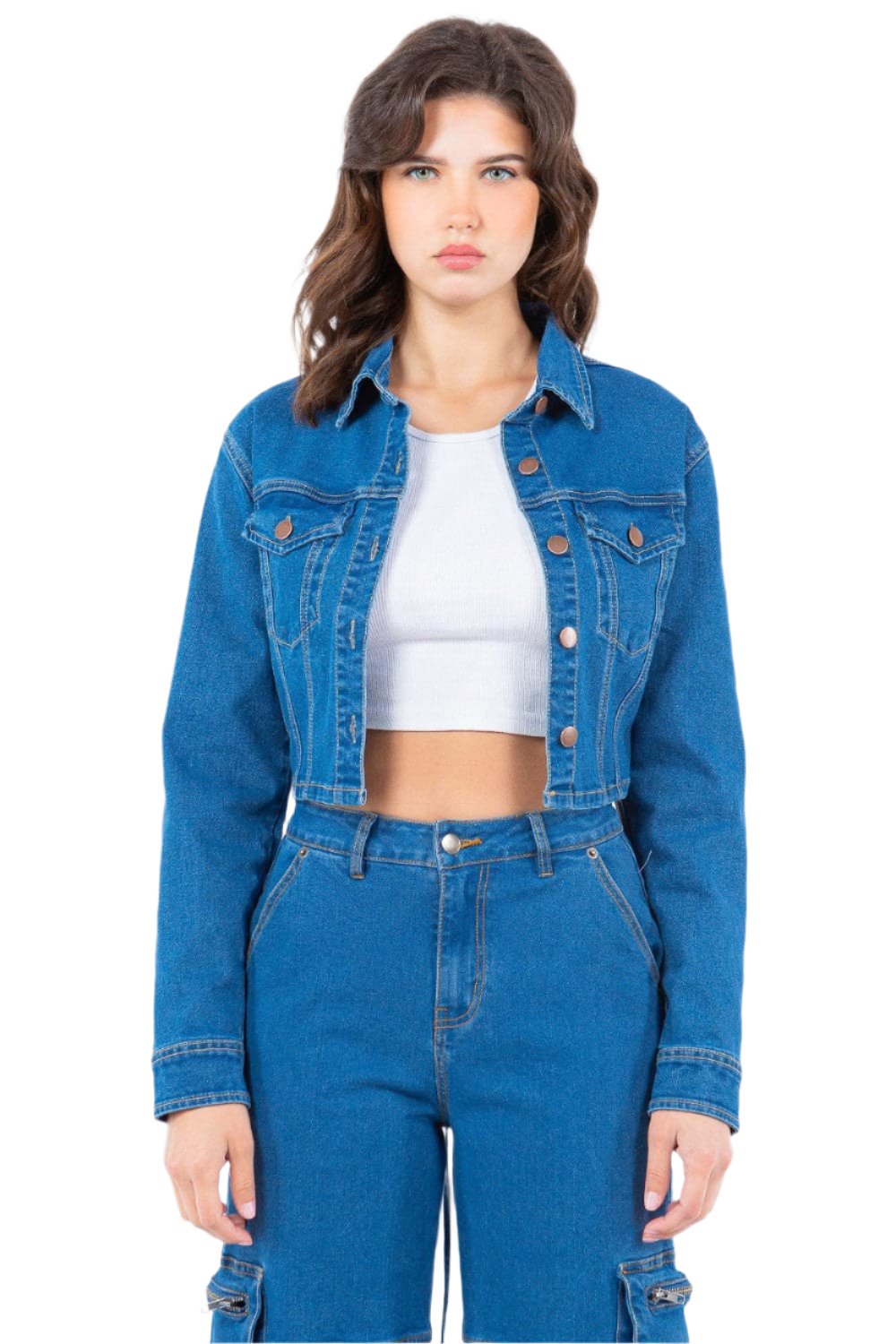 Laced back cropped denim jacket