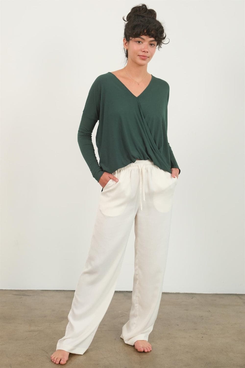 HYFVE Draped Drop Shoulder Long Sleeve Top.