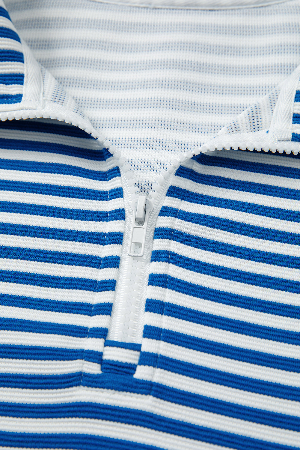 Premium Blue Stripe Quarter Zip Collar Pullover Long Sleeve Top