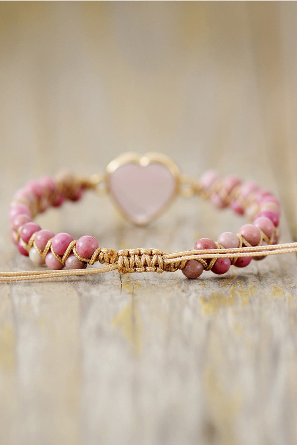 Rose Quartz Heart Beaded Bracelet.