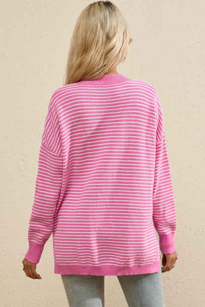 Striped V-Neck Long Sleeve Top.