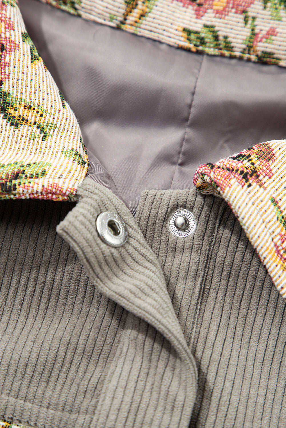 Medium Grey Corduroy Floral Patchwork Vintage Jacket Dear-Lover Dropshipping