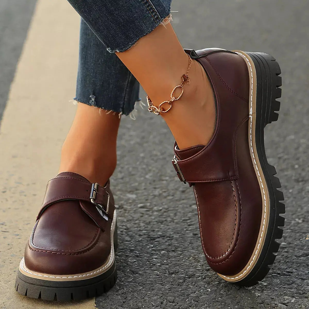 Buckle Accent Chunky Platform Loafers Simply Love