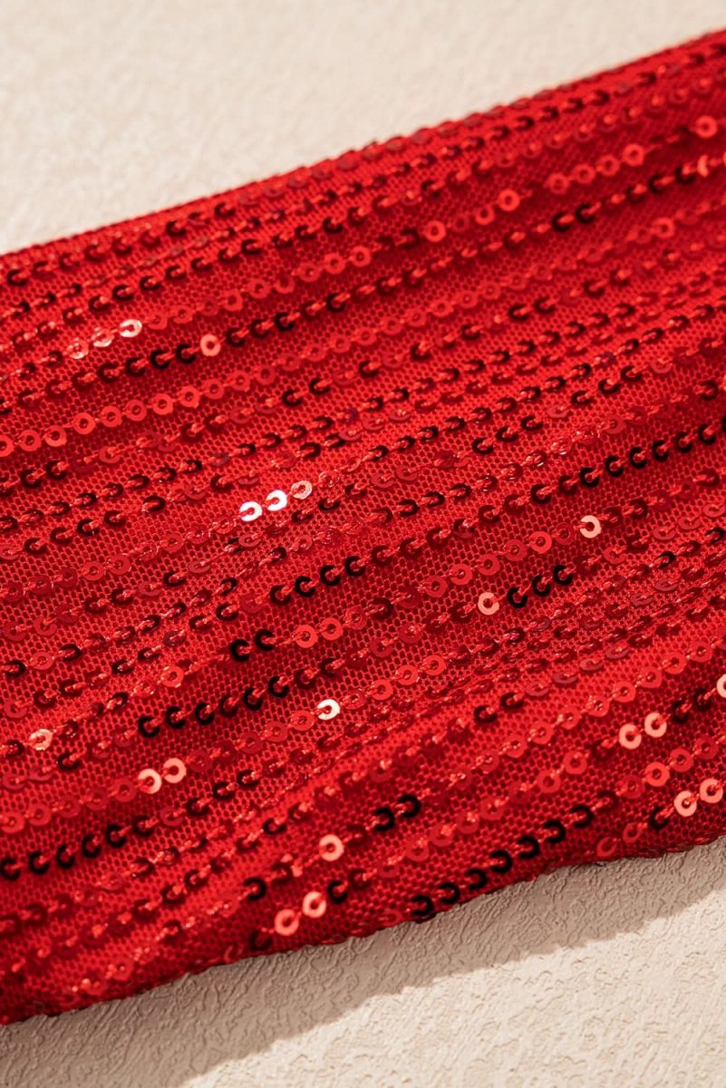Festive Racing Red Sequin Sleeve Turtleneck Christmas Sweater - Love Salve 